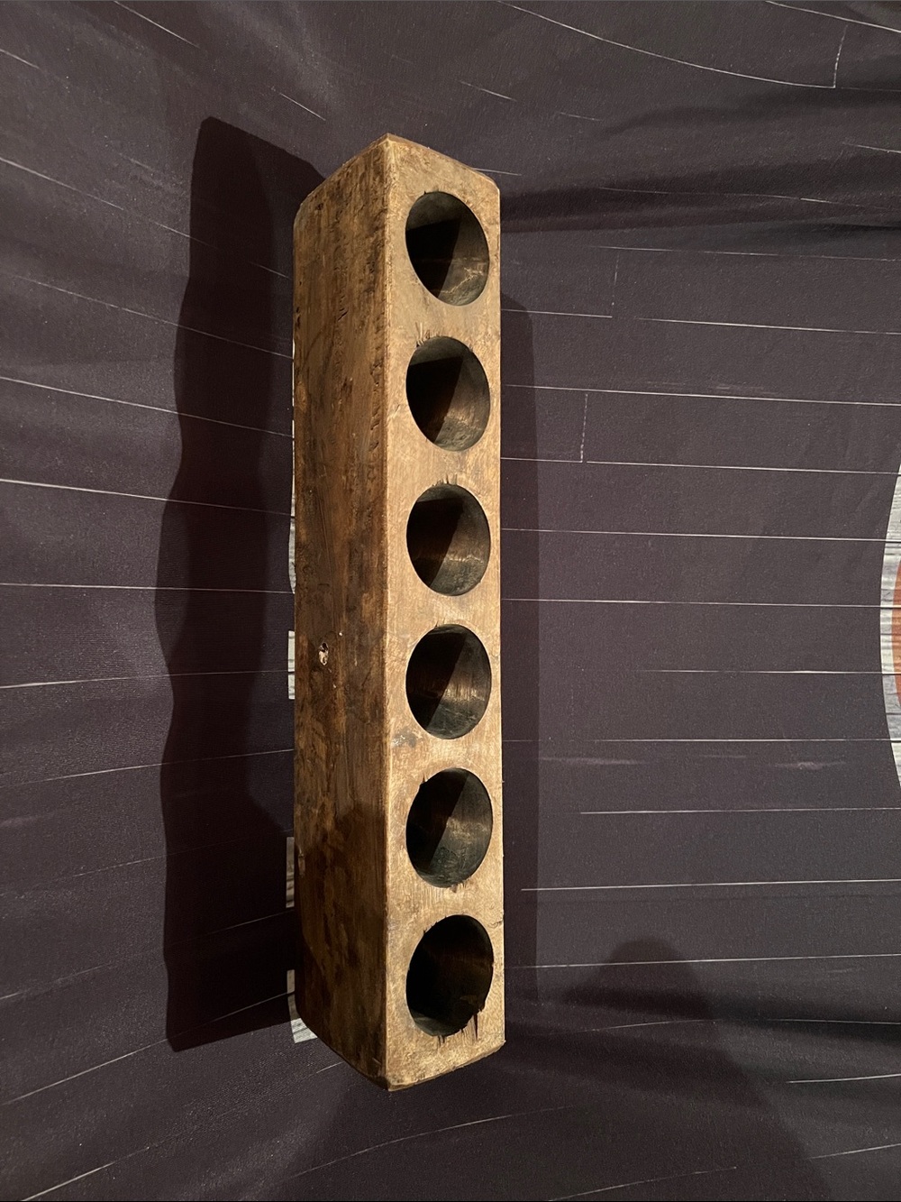Rustic Wooden Six-Cup Bottle or Candle Holder - Brown